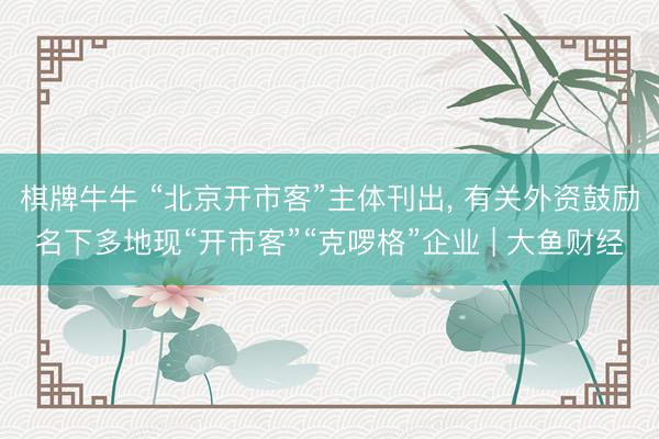 棋牌牛牛 “北京开市客”主体刊出， 有关外资鼓励名下多地现“开市客”“克啰格”企业 | 大鱼财经
