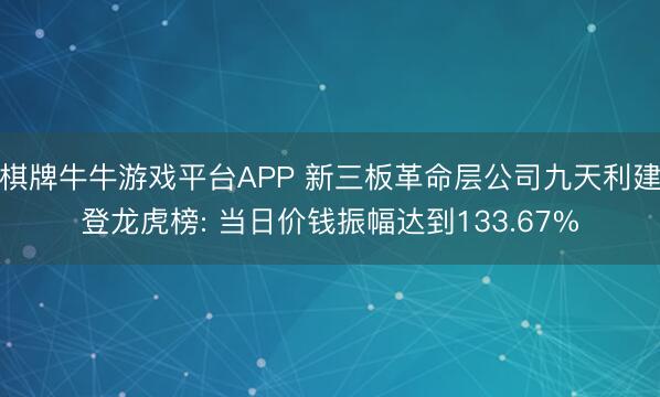 棋牌牛牛游戏平台APP 新三板革命层公司九天利建登龙虎榜: 当日价钱振幅达到133.67%